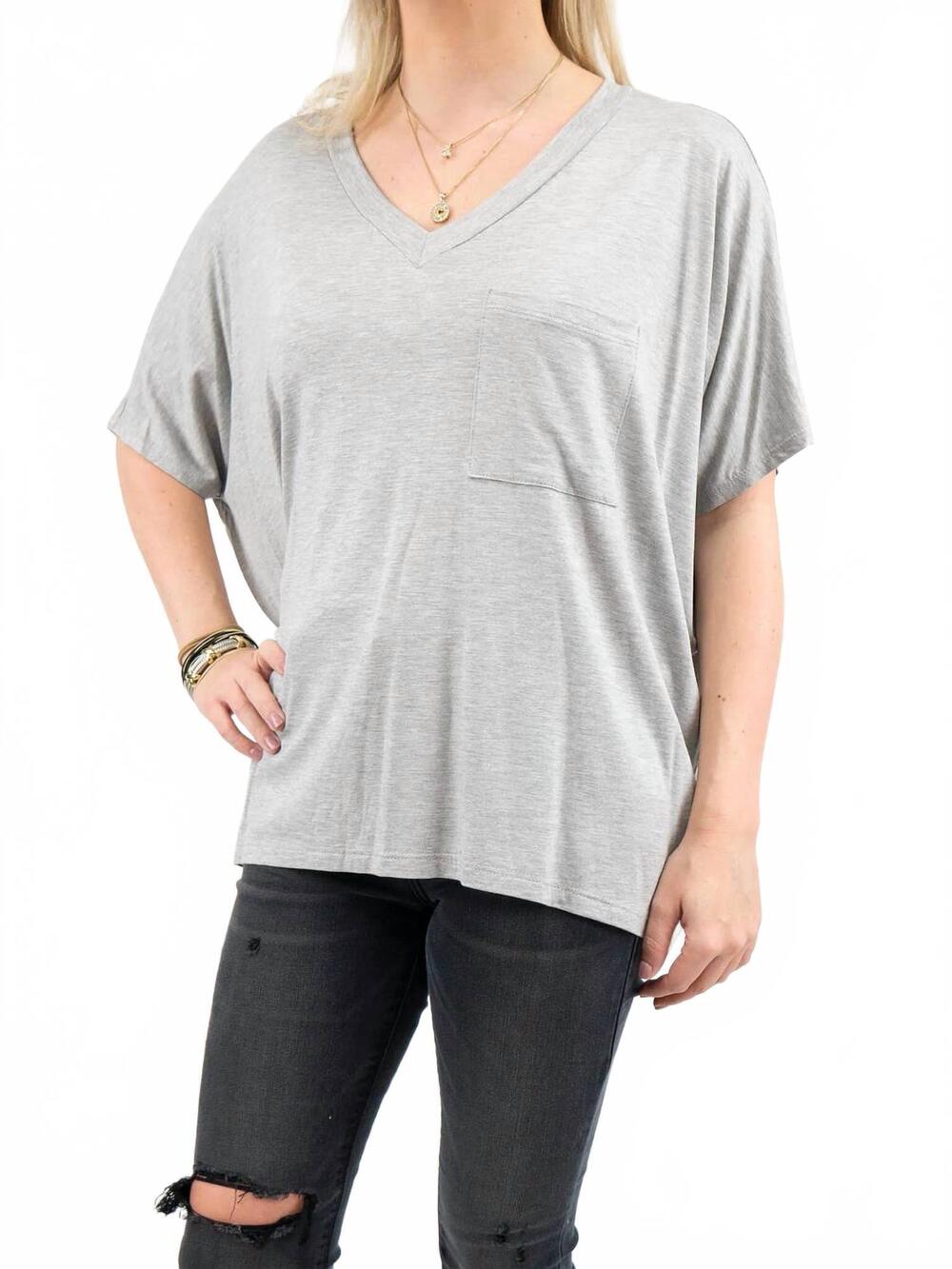 NEW ADRIENNE soft drape pocket tee in heather grey
